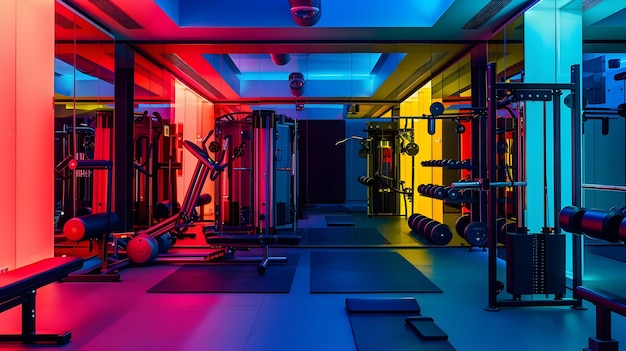 Modern Gym Interior with Colorful Lighting Photo