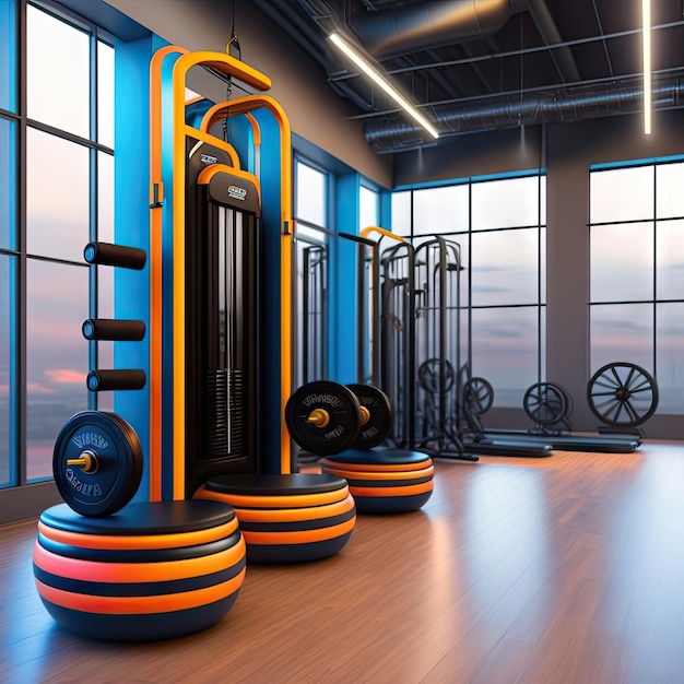 Modern gym interior with sport and fitness equipment