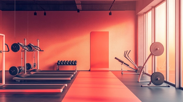 Modern Gym Interior with Vibrant Exercise Equipment