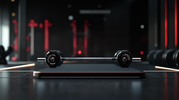 A Modern Gym With Various Black Weights and Fitness Equipment Set Against a Sleek Industrial Backdrop Emphasizing Strength and Training