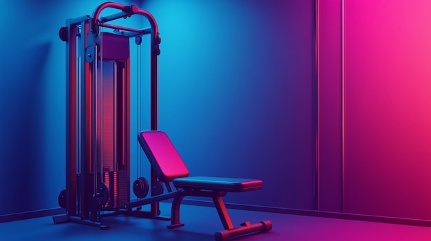 Photo modern gym workout equipment with vibrant colors on pink and blue background