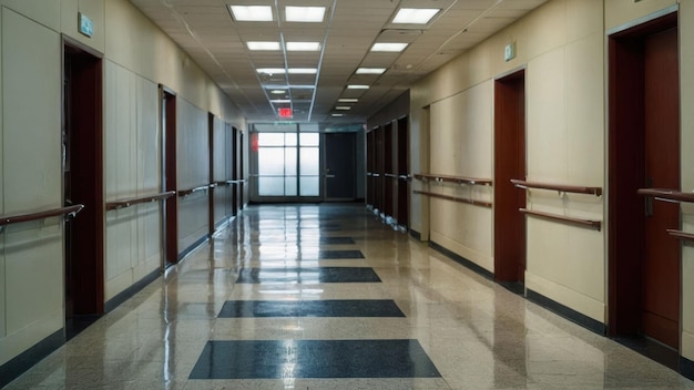 Modern hallway with a CAUTION PHOTON floor sign