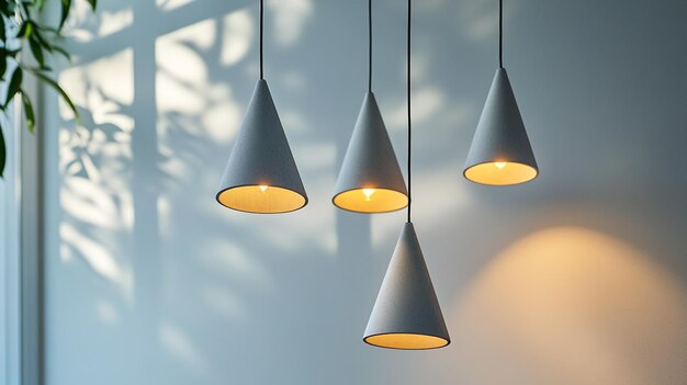 Photo modern hanging pendant lights casting shadows in a stylish interior space