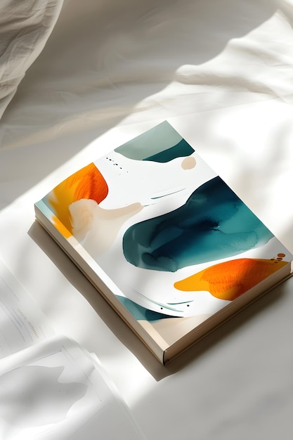 Photo modern hardcover book mockup with abstract pattern and matte finish pages for versatile showcasing