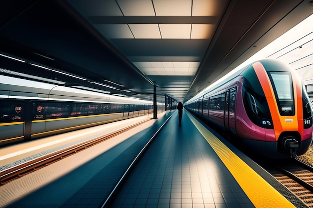 Modern high speed commuter train on the railway station