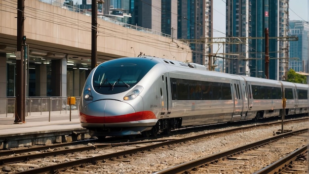 Modern high speed train arriving at station