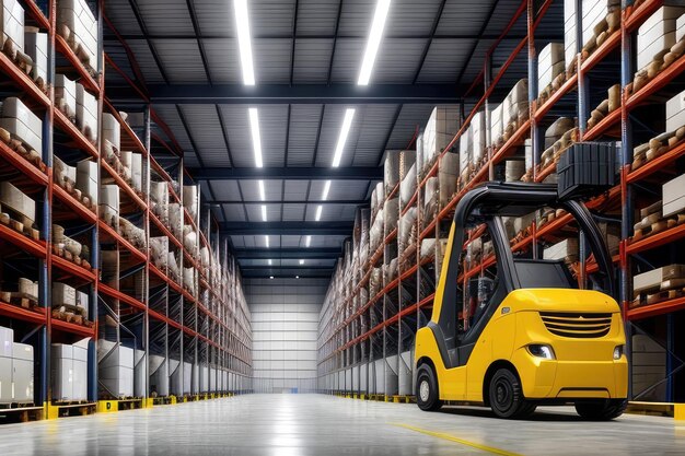 Modern high tech innovative warehouse logistics displayed through automation robotics and artificial intelligence