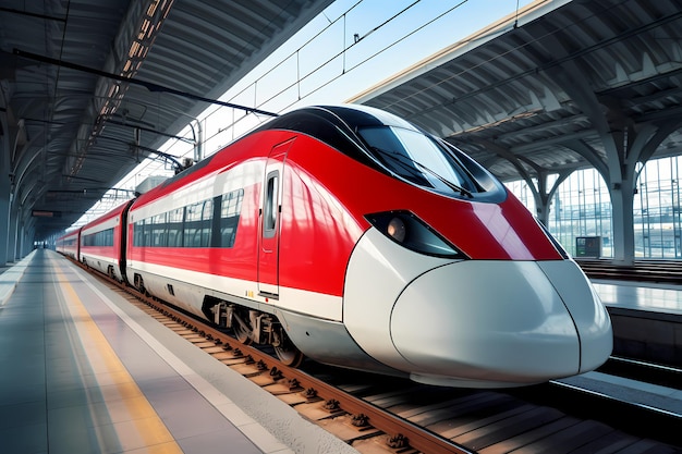 Modern highspeed commuter train on the railway station