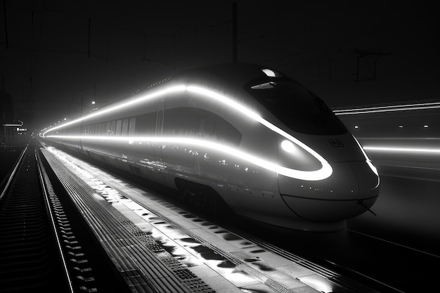 Photo modern highspeed train at a railway station at night