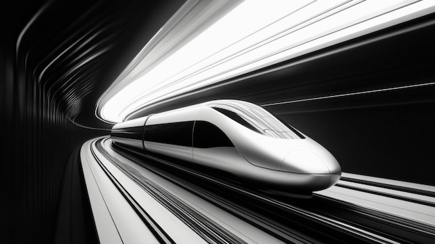 Modern HighSpeed Train Traveling Through a Futuristic Tunnel