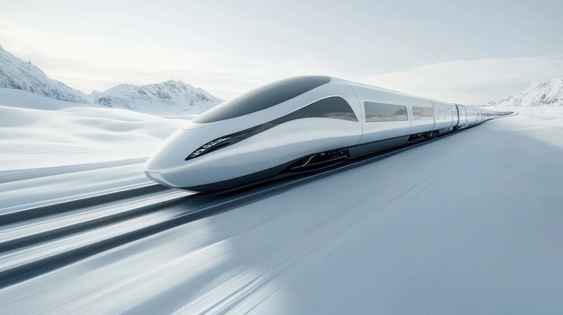 Modern HighSpeed Train Traveling Through a Snowy Landscape