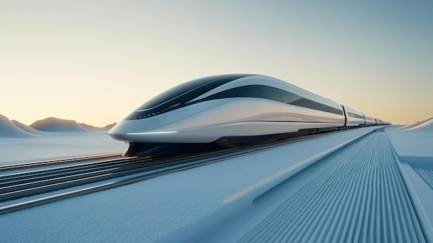 Modern HighSpeed Train Traveling Through a Snowy Landscape