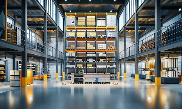 Modern Hightech Interior warehouse storage the warehouse full of goods boxes Generative Ai