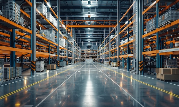 Modern Hightech Interior warehouse storage the warehouse full of goods boxes Generative Ai