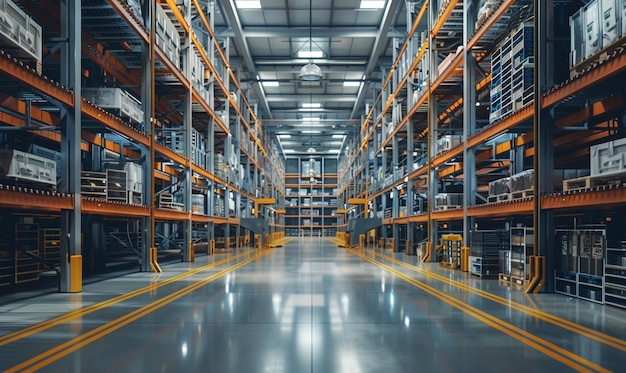 Modern Hightech Interior warehouse storage the warehouse full of goods boxes Generative Ai