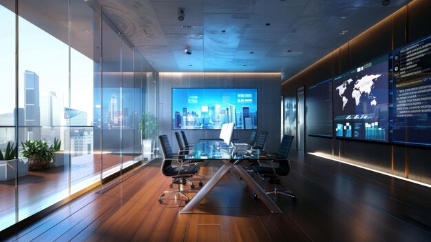 Modern HighTech Office Conference Room A sophisticated corporate conference room with floor