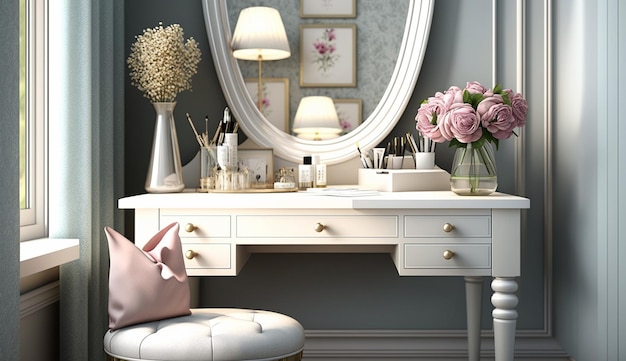 Modern home decor dressing mirror table interior design AI Generated image