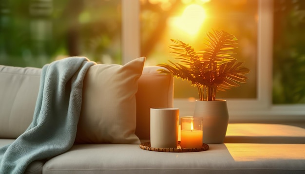 Photo modern home decor inspiration cozy living room with sunset glow and tranquil touches ideas for