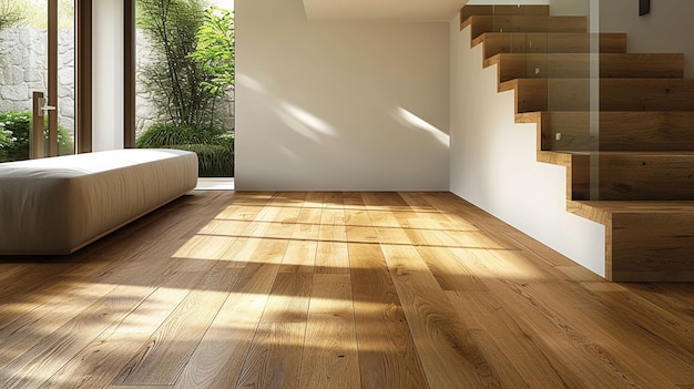 Modern Home Interior With Hardwood Floors and Sunlight Streaming Through Windows