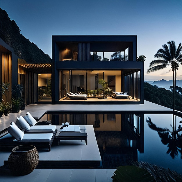 Photo modern home luxurious villa with modern architectural design beautiful modern house