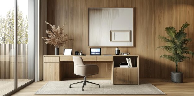 Modern Home Office Design with Wooden Accents