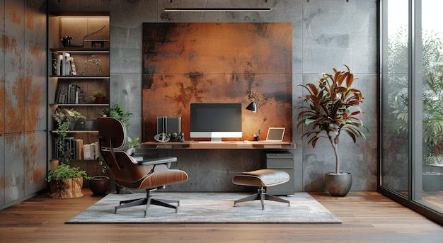 Modern Home Office With Concrete Wall