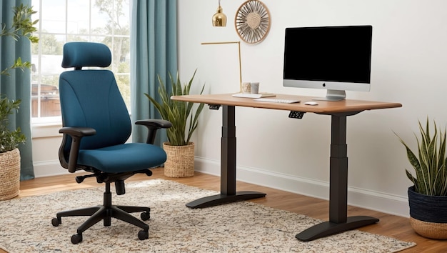 Photo modern home office with ergonomic chair desk computer and stylish decor