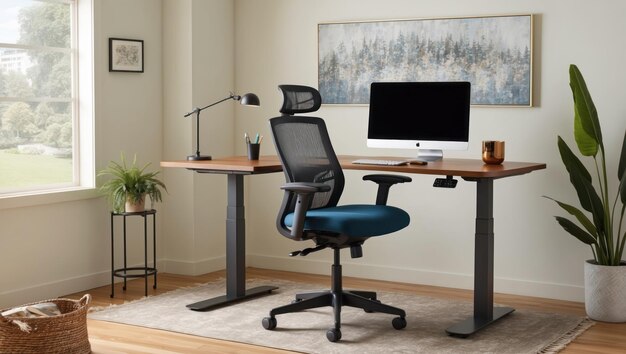 Photo modern home office with ergonomic chair desk computer and stylish decor