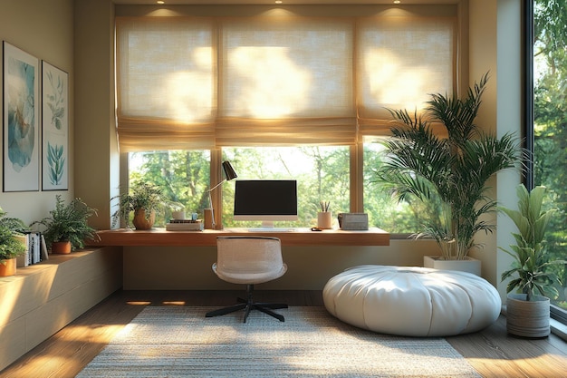 Photo modern home office with natural light and plants