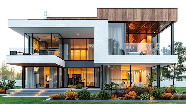 a modern home with a lot of windows and a view of the house