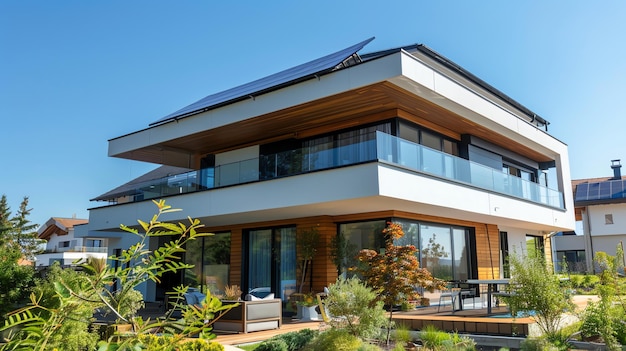 Modern home with a solar panel roof