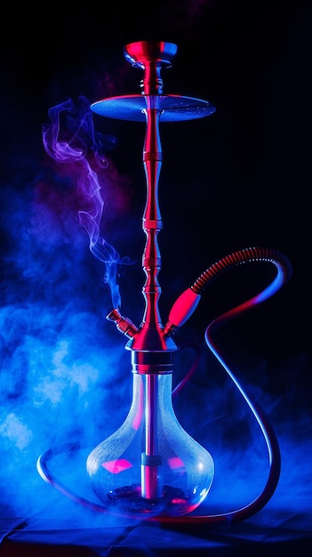 Modern hookah shisha on a smoky black background