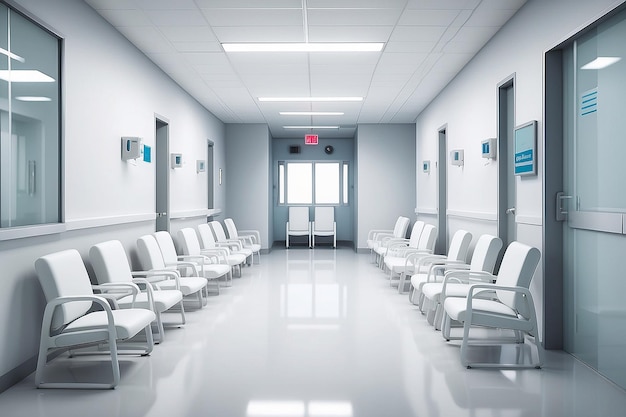 Modern Hospital Corridor with White Chairs for Patients Waiting AI Generated AI Generated