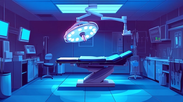 Modern Hospital Operating Room Technology Bright Neon Lighting