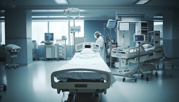 Photo modern hospital ward with illuminated equipment and futuristic technology generated by artificial intelligence