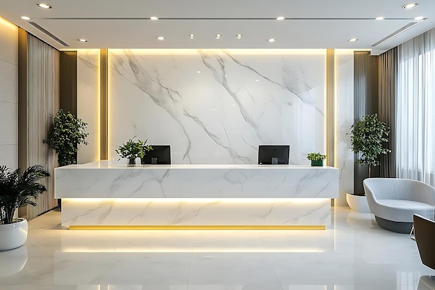 Photo modern hotel reception illustration with marble wall and lighting