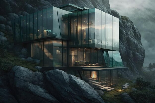 Photo modern house architecture building on mountain cliff