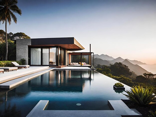 Photo modern house by the pool