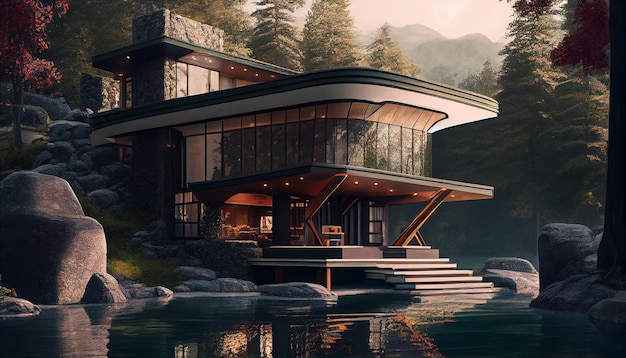 Modern house Contemporary luxury villa home exterior in a nature landscape Generative AI