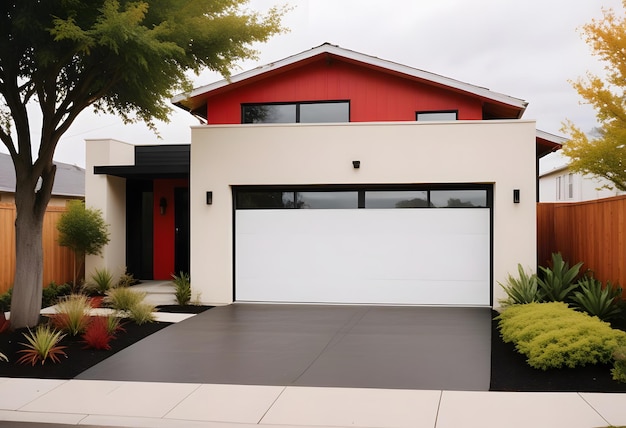 Photo modern house exterior contemporary home exterior a modern home with a garage and a garage door moder