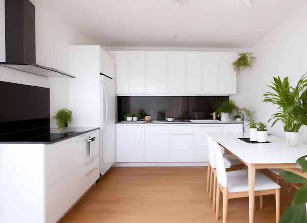 modern house, kitchen with the modern furniture