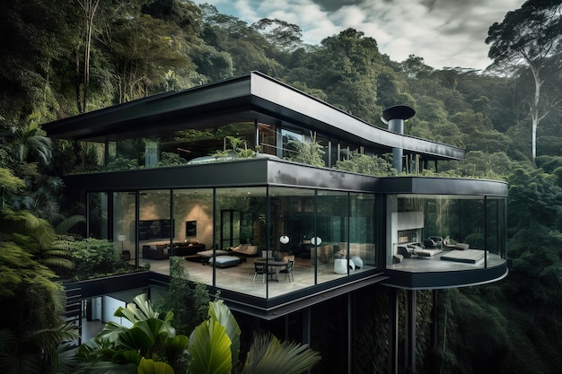 A modern house in the middle of the jungle AI generative image