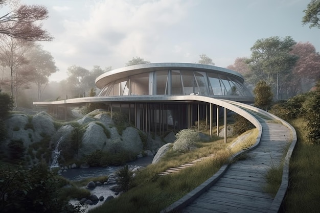 Modern house nestled in a lush forest setting Generative AI