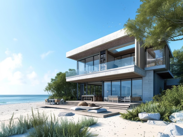 A modern house situated along the coast