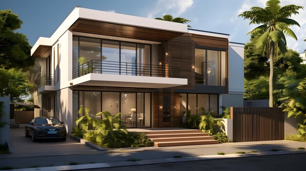 Modern house and villa design with architectural style 3d rendering