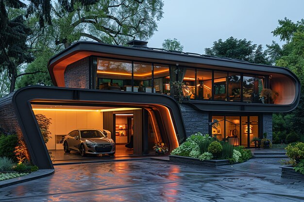 a modern house with a garage