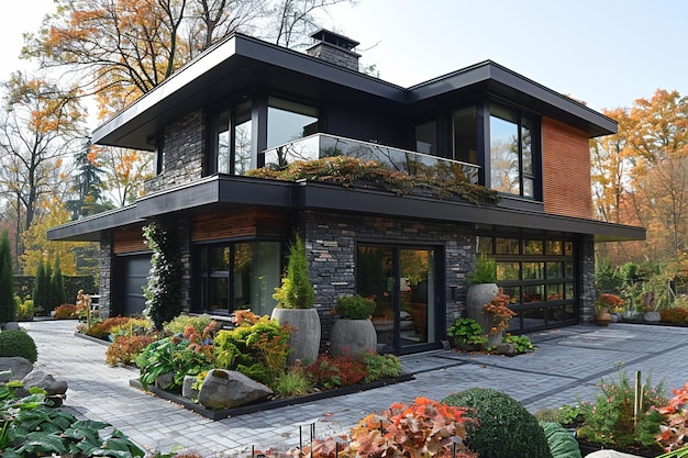 a modern house with a garage