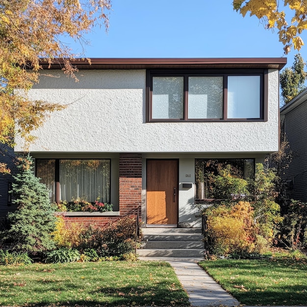 Modern house with a garden in autumn Facade of a modern house