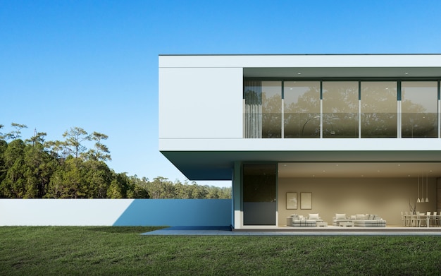 Modern house with green lawn