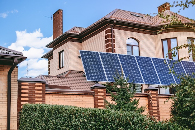 Modern house with installed solar panels